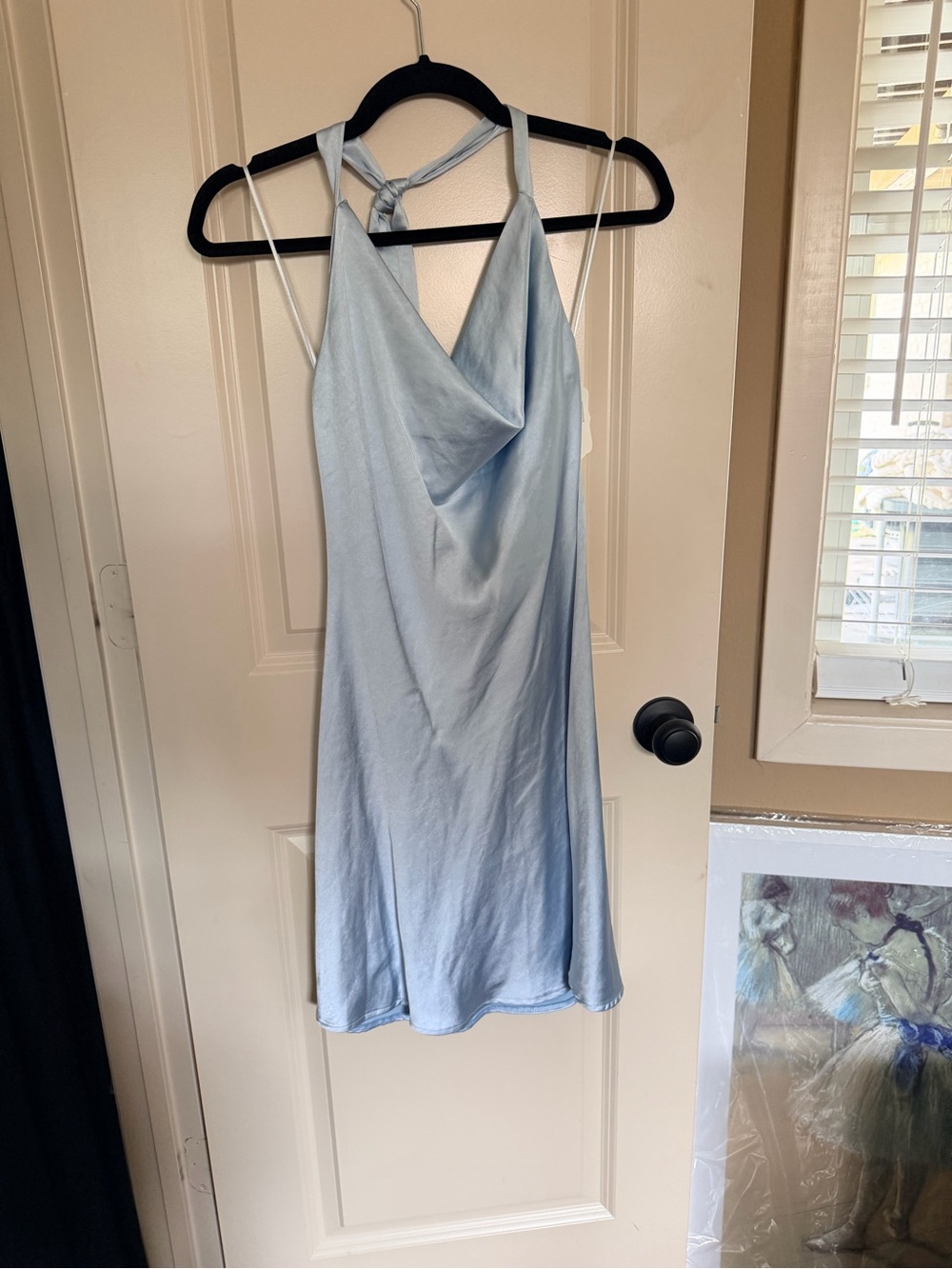 NWT Altar’d State Light Blue Satin Slip Dress with Cowl Neck - Small